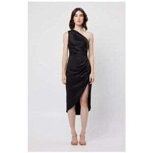 Elliatt Melanie Black Satin Ruched One Shoulder Dress Size Large